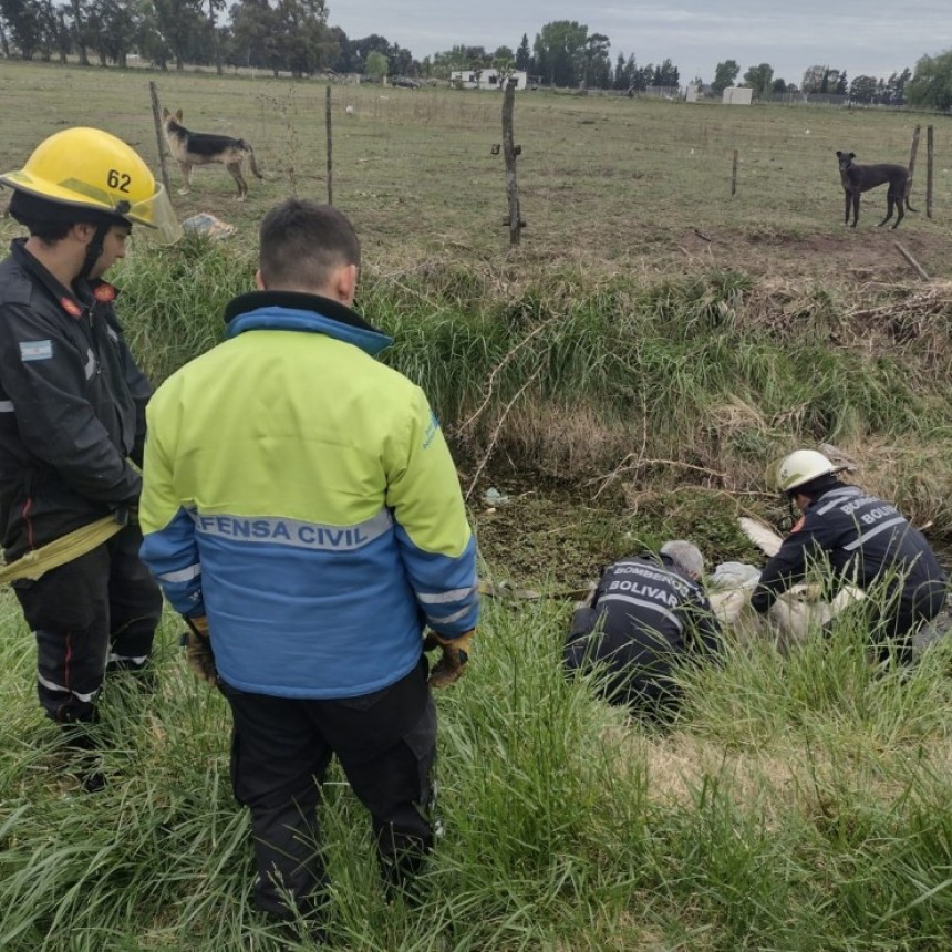 Bomberos rescataron un equipo que había caído en un canal