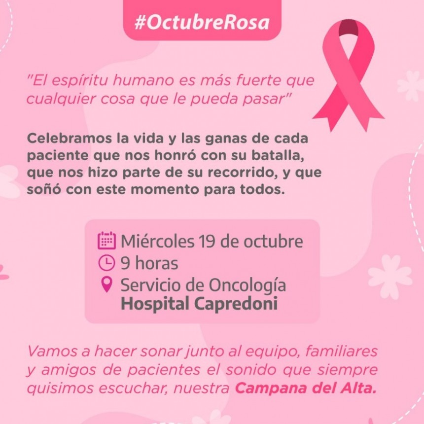 Octubre Rosa: el servicio de Oncología hará sonar por primera vez la Campana de Alta