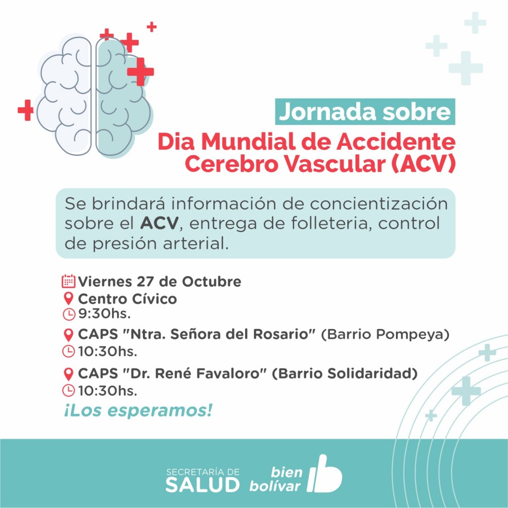 Hoy viernes: La Secretaría de Salud realizará una jornada sobre preventiva sobre Accidente Cerebro Vascular (ACV)
