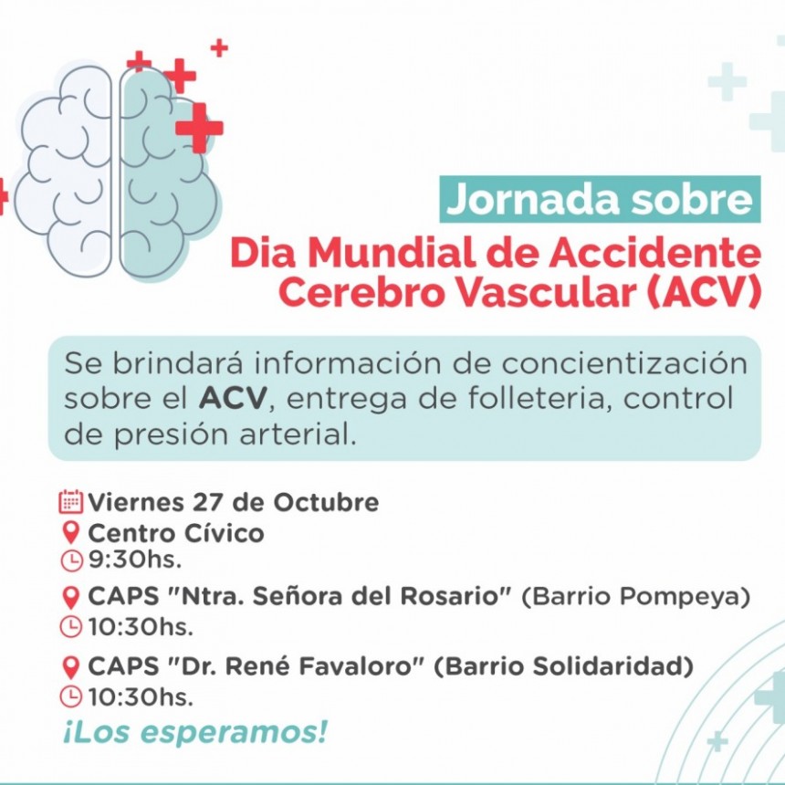 Hoy viernes: La Secretaría de Salud realizará una jornada sobre preventiva sobre Accidente Cerebro Vascular (ACV)