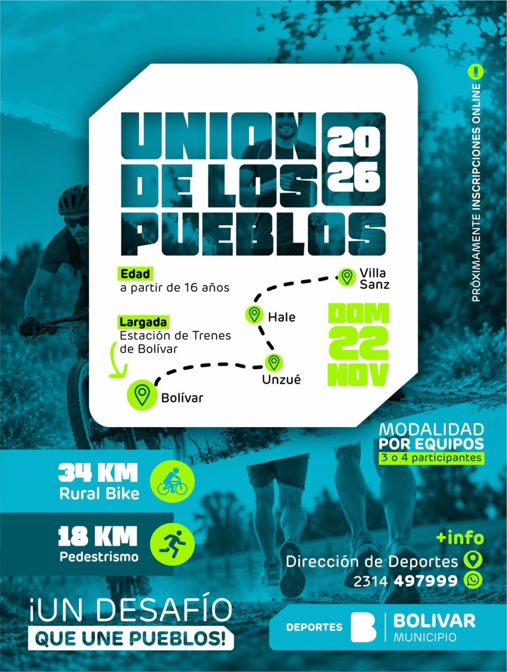 Uni&oacute;n de los Pueblos 2026: una carrera aventura que conecta las localidades del norte del Partido: Unzu&eacute;, Hale y Villa Sanz 