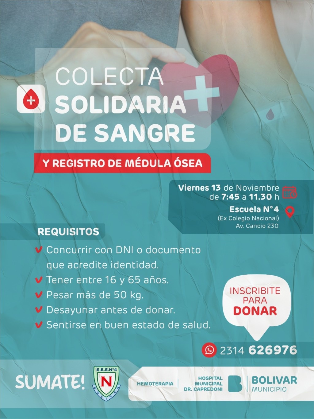 Donar sangre es dar vida: nueva colecta en la Escuela Secundaria N&ordm;4