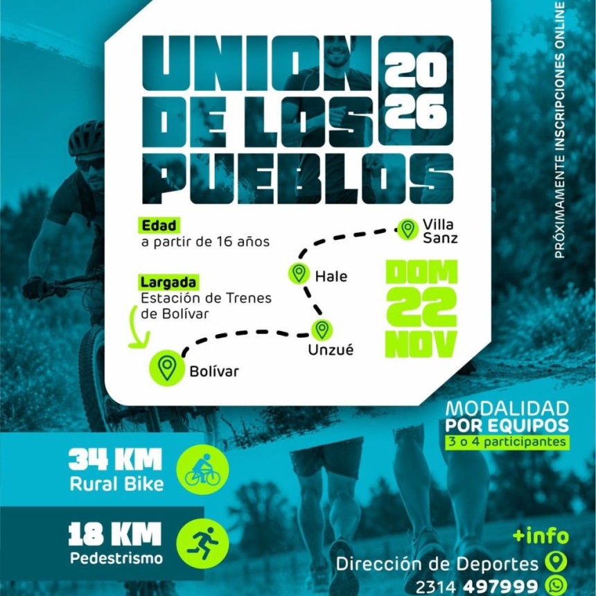 Uni&oacute;n de los Pueblos 2026: una carrera aventura que conecta las localidades del norte del Partido: Unzu&eacute;, Hale y Villa Sanz 