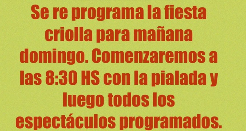 Se reprogramaron las actividades de la Fiesta Campera a Rural Abierta para el domingo 18