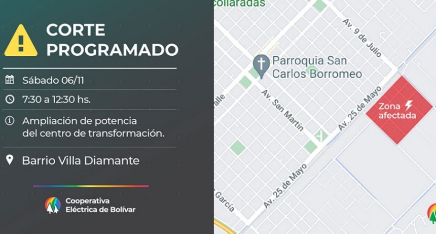 Corte de energía programado en Barrio Villa Diamante