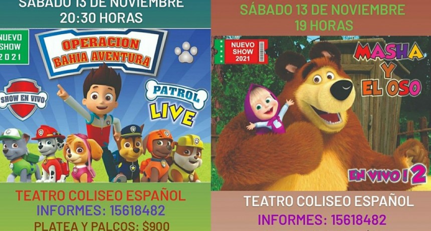 El Teatro Coliseo Español recibe a Masha y el Oso y Paw Patrol