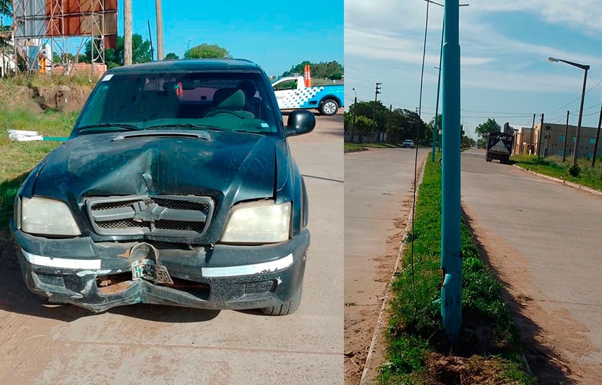 Un desperfecto mecánico hizo que un conductor impactara contra una columna de iluminación con su camioneta