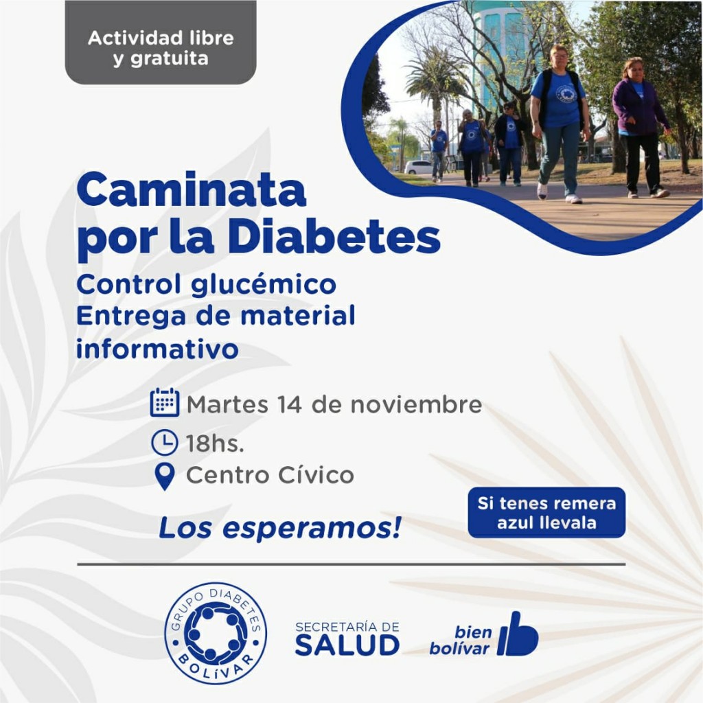 Este martes se realizarán caminatas preventivas por la Diabetes en Bolívar, Urdampilleta y Pirovano