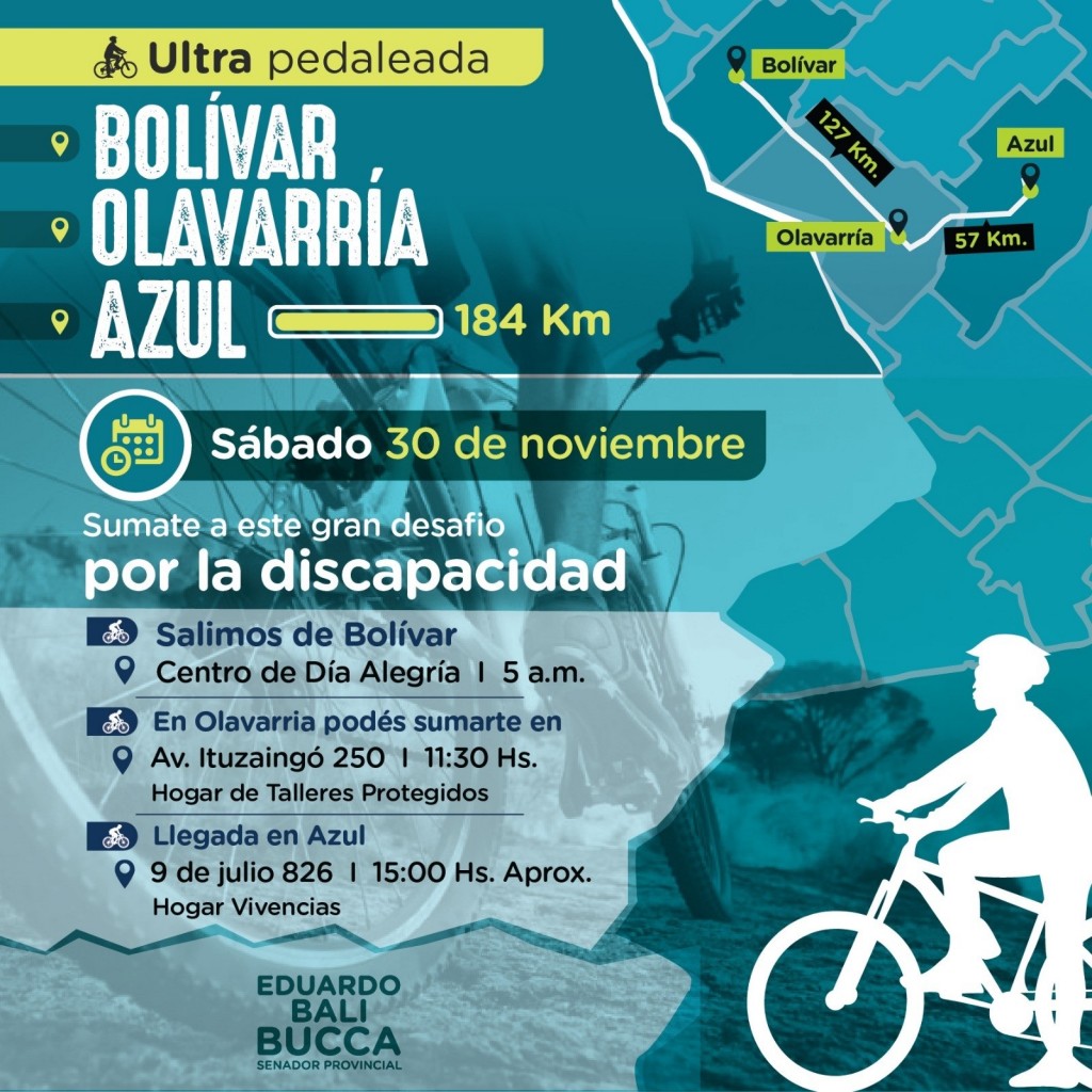 Ultra Pedaleada por la discapacidad: un desafío de 184 km que une Bolívar, Olavarría y Azul