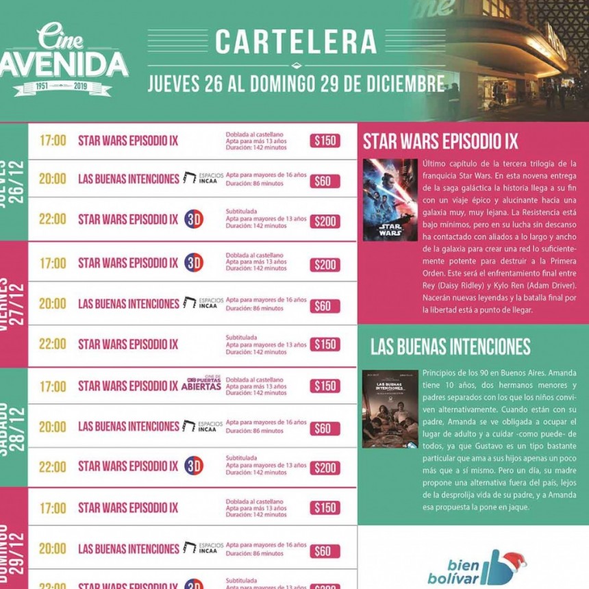 PROGRAMACI&Oacute;N CINE AVENIDA