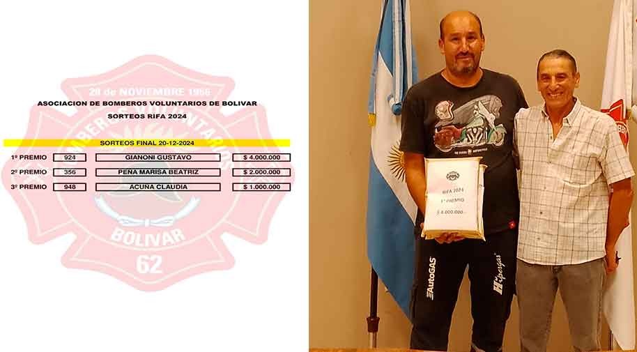 Bomberos Voluntarios hizo entrega de los premios finales de la Rifa 2024